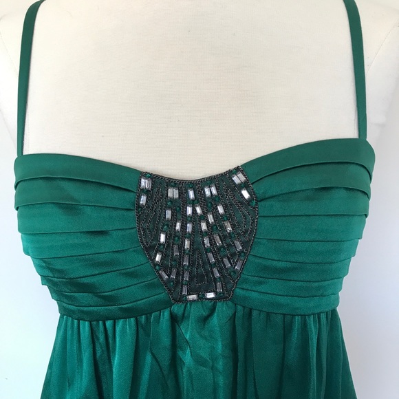 NEW BCBG MaxAzria Emerald Green Jeweled Satin Dress - Picture 2 of 8